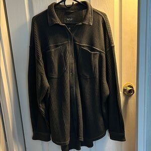 Gray Waffle Knit Button-Up Shirt